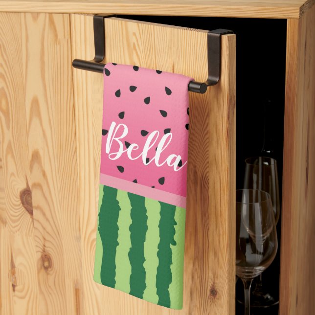 Cute Watermelon Rind and Seeds Personalised   Tea Towel (Thirds Fold)
