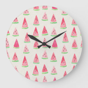 Cute watermelon: seamless watercolor pattern. large clock
