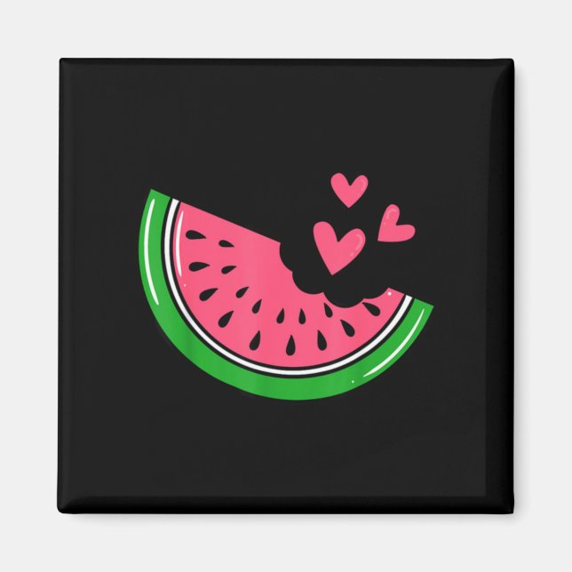 Cute Watermelon Slice Bitten With Hearts Summer Magnet (Front)