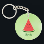Cute Watermelon Summer Acrylic Keychain<br><div class="desc">Get into the summer vibe with this cute smiling watermelon keychain and personalise / customise it with your desired name. Perfect for personal use or as a present for your loved ones,  colleagues,  or party gift!</div>