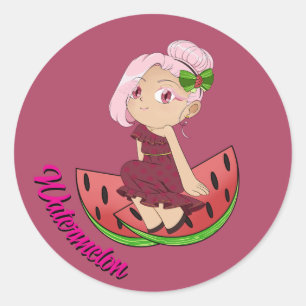 Cute Watermelon Theme Chibi with Sliced Melons Classic Round Sticker