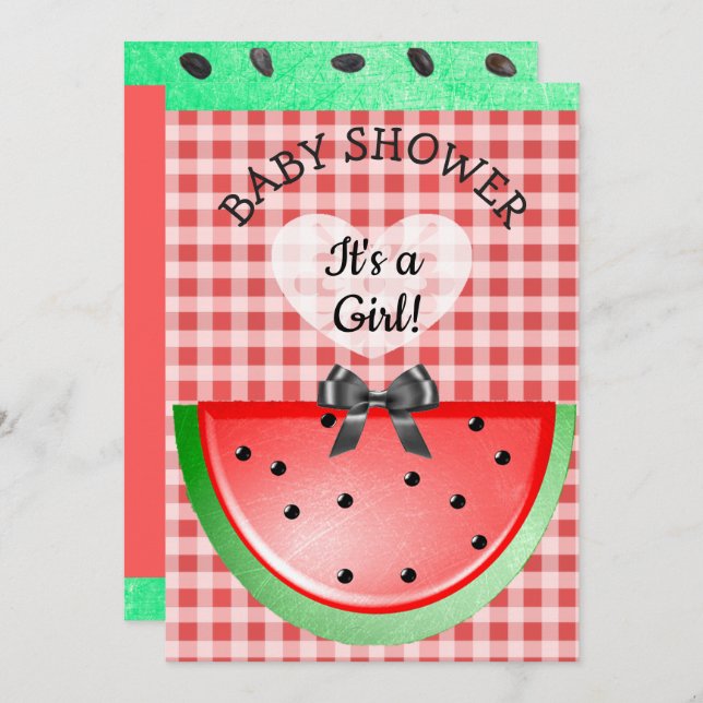 Cute Watermelon Themed Girl's Baby Shower Invitation (Front/Back)