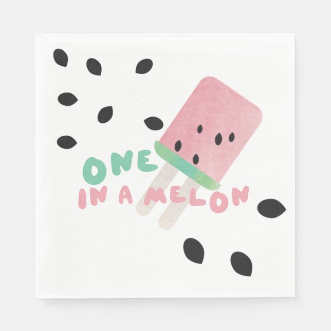 Cute Watermelon Turning One in a Melon   Napkin (Front)