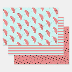 Cute Watermelon Umbrella Pattern Matching Wrapping Paper Sheet