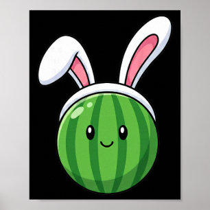 Cute Watermelon With Bunny Ears Easter Fruits Poster
