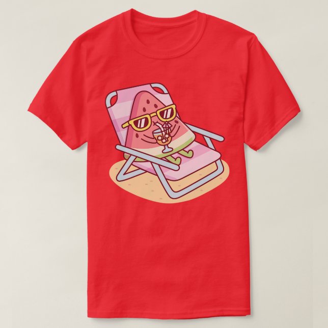 Cute Watermelon With Sunglasses g On Beach Chair T-Shirt (Design Front)