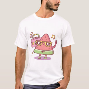 Cute Watermelon With Sunglasses Listening To The R T-Shirt