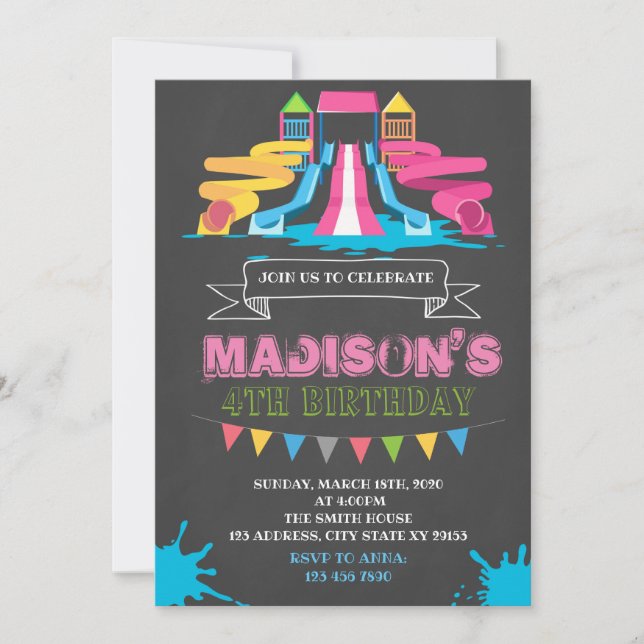 Cute waterpark birthday party invitation (Front)