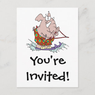 cute waterskiing elephant cartoon invitation