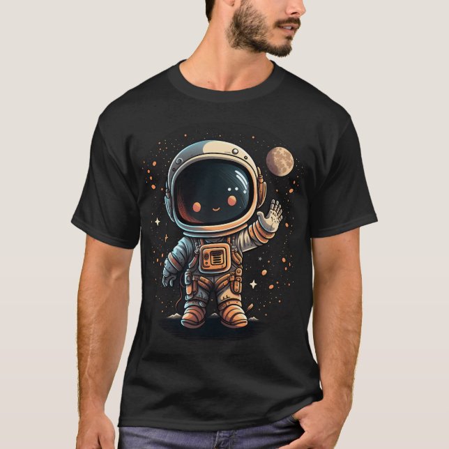 Cute Waving Astronaut T-Shirt (Front)