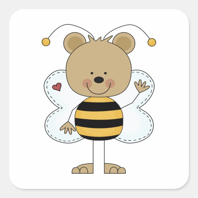 cute waving bumble bee bear square sticker (Front)