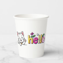 Cute Waving Cat Hello Colourful Party Paper Cup