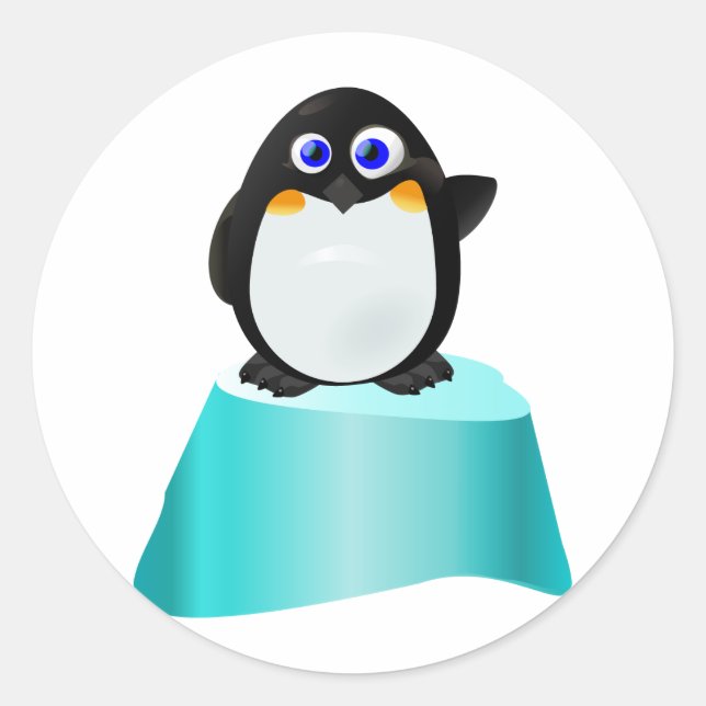 Cute Waving Penguin Classic Round Sticker (Front)