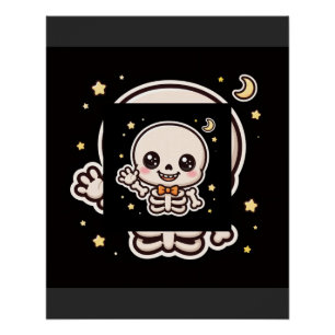 Cute Waving Skeleton Halloween Poster