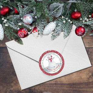 Cute Waving Snowman Season's Greetings Family Classic Round Sticker