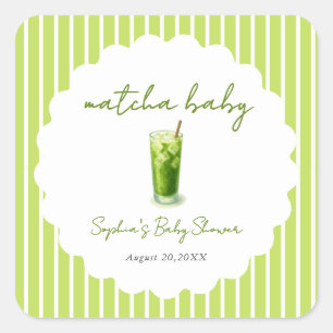 Cute Wavy Matcha Baby Green Baby Shower Favor Square Sticker