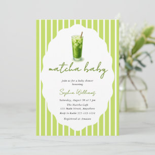 Cute Wavy Matcha Baby Green Modern Baby Shower Invitation