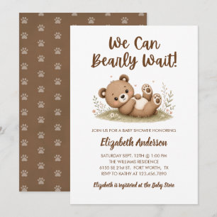 Cute We Can Bearly Wait Bear Baby shower Invitation