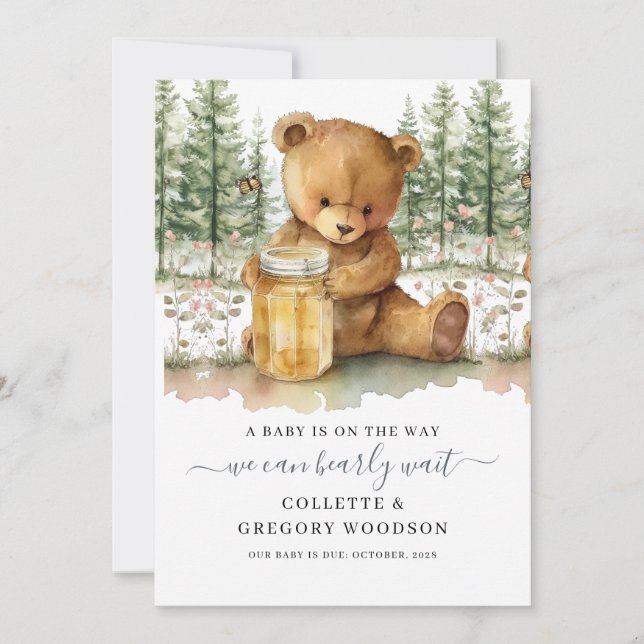 Cute We Can Bearly Wait Bear Honey Pregnancy  Announcement (Front)