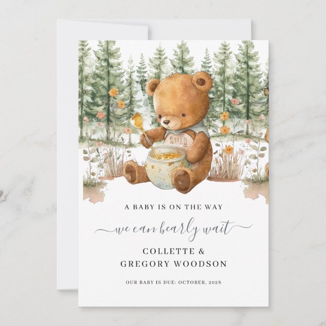Cute We Can Bearly Wait Bear Honey Pregnancy  Announcement (Front)