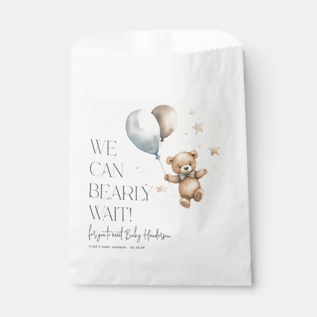 Cute We Can Bearly Wait Boy Baby Shower Favour Bag (Front)
