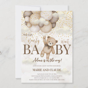 Cute We Can Bearly Wait Boy baby shower Invitation
