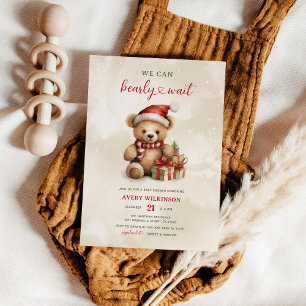 Cute We Can Bearly Wait Christmas Baby Shower Invitation