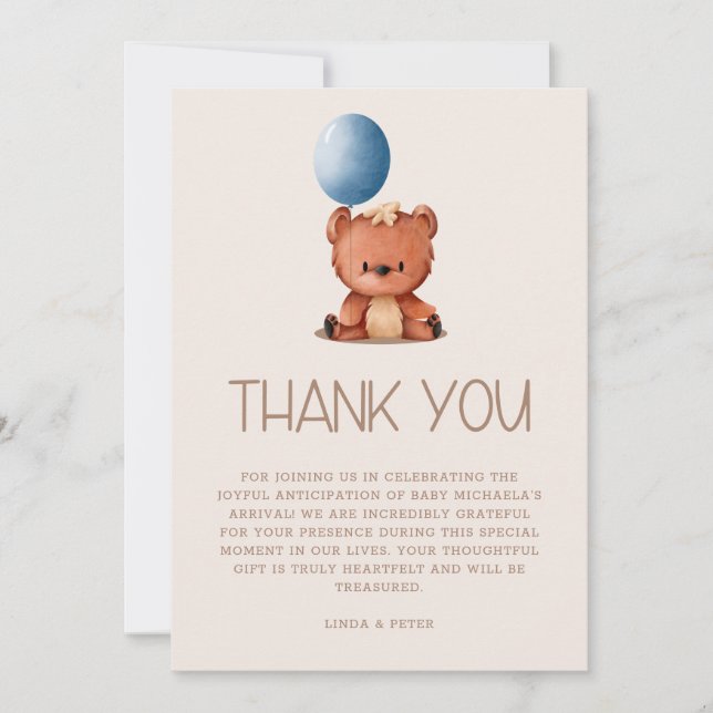 Cute We Can Bearly Wait Gender Neutral Baby Shower Thank You Card (Front)