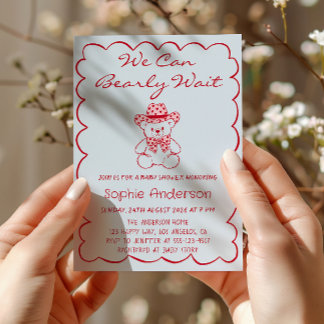Cute We Can Bearly Wait Teddy Bear Baby Shower Invitation