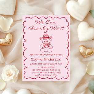 Cute We Can Bearly Wait Teddy Bear Baby Shower Invitation