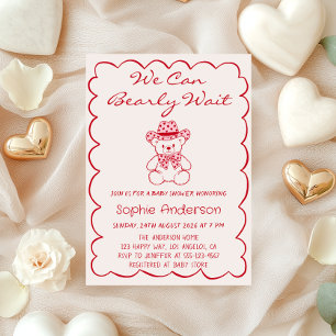Cute We Can Bearly Wait Teddy Bear Baby Shower Invitation