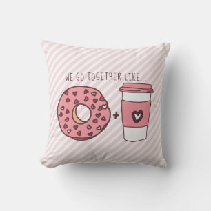 Cute We Go Together Doughnut & Coffee Valentine Cushion