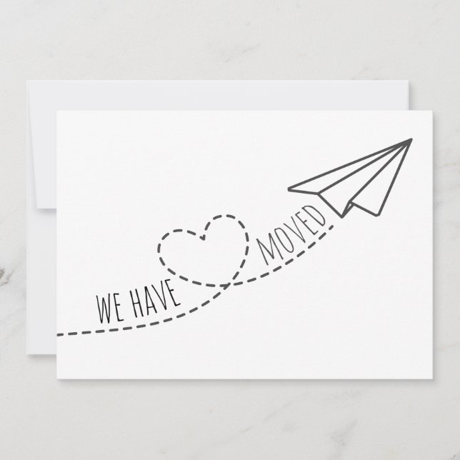 Cute We Have Moved Modern Heart Paper Plane Announcement (Front)