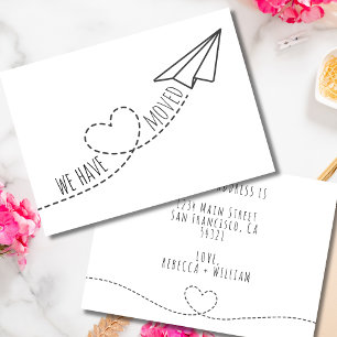 Cute We Have Moved Modern Heart Paper Plane Announcement