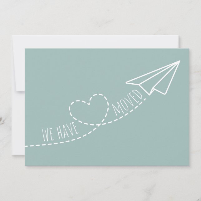 Cute We Have Moved Modern Heart Paper Plane | Blue Announcement (Front)