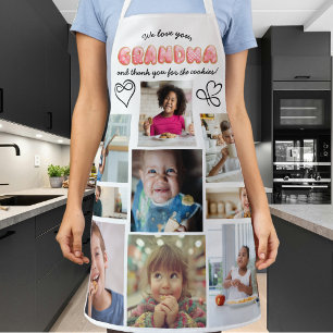 Cute We Love You Grandma Photo Collage Script Apron