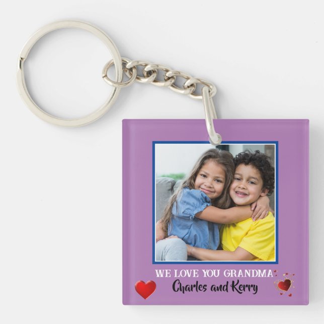 Cute We Love You Grandma Photo Purple Marbled  Key Ring (Front)