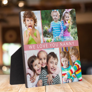 Cute We Love You Nanny 4 Photo Collage Pink Plaque