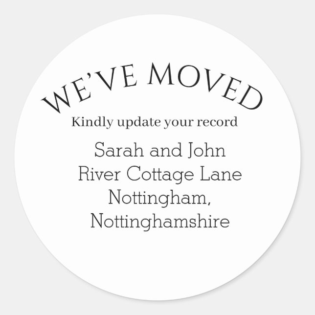 Cute We’ve Moved Announcement Black Stickers (Front)