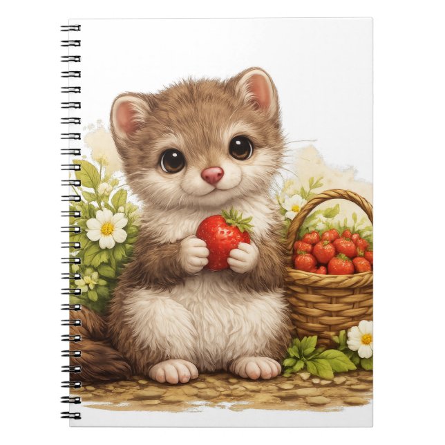Cute Weasel Strawberry Kawaii Notebook (Front)