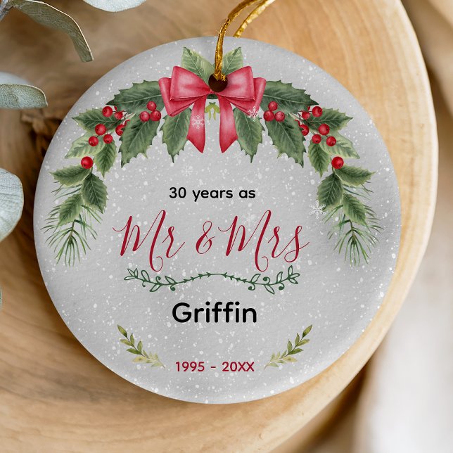 Cute wedding Anniversary Christmas Ceramic Ornament (Creator Uploaded)