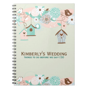 Cute Wedding Birds, Bird Feeders & Flowers Notebook