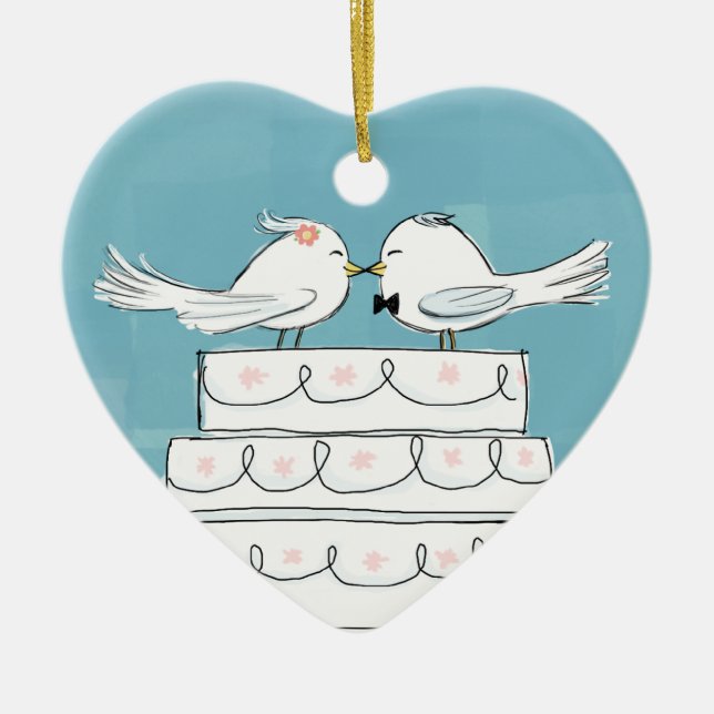 Cute Wedding Bride and Groom White Birds Keepsake Ceramic Tree Decoration (Front)