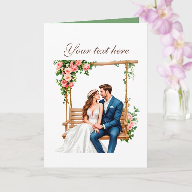 Cute Wedding couple customizable Card (Orchid)