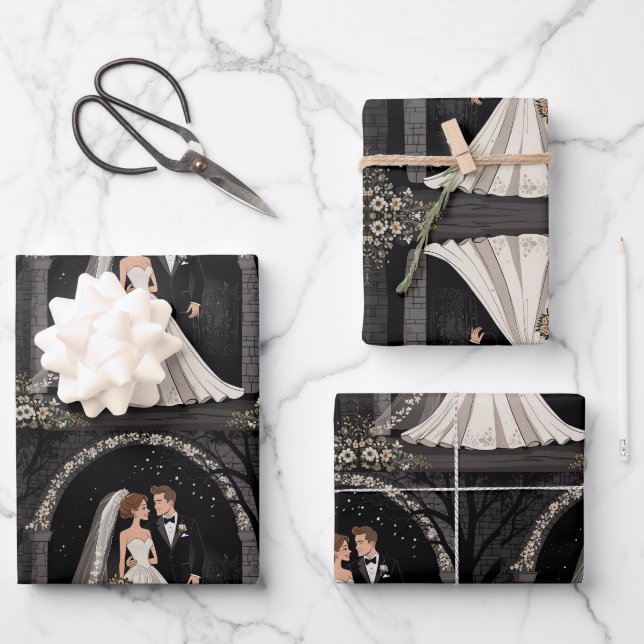 Cute Wedding Couple Holding Hands  Wrapping Paper Sheet (Front)