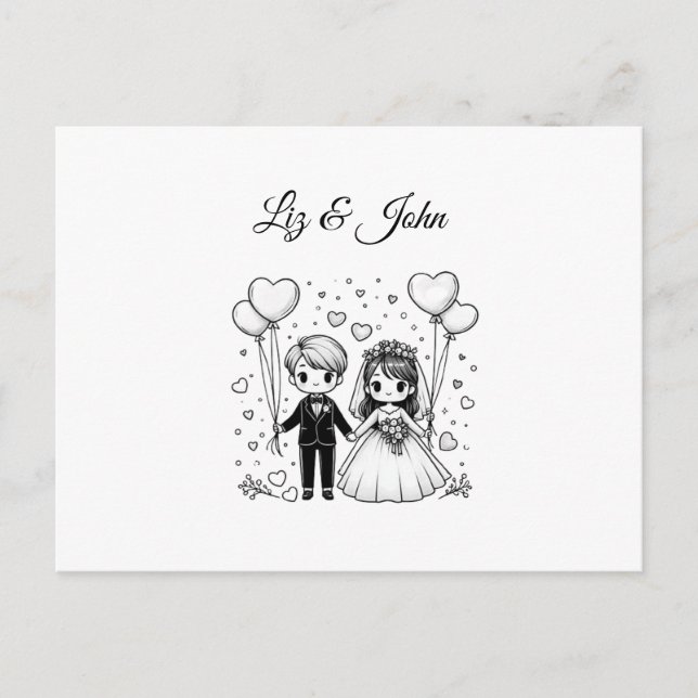 Cute wedding couple personalized postcard (Front)