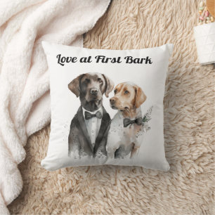 Cute Wedding Dogs Bride & Groom Pillow