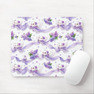 Cute Wedding Doves with Lilacs and Ribbons Mouse Pad