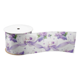 Cute Wedding Doves with Lilacs and Ribbons Satin Ribbon