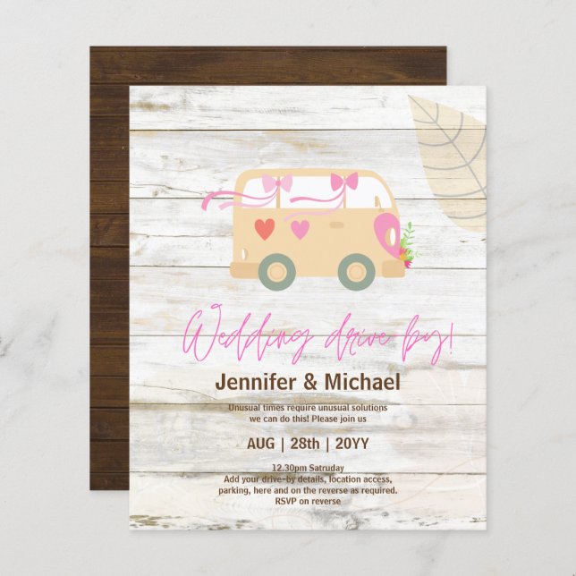 Cute Wedding Drive-By Budget Invitations (Front/Back)